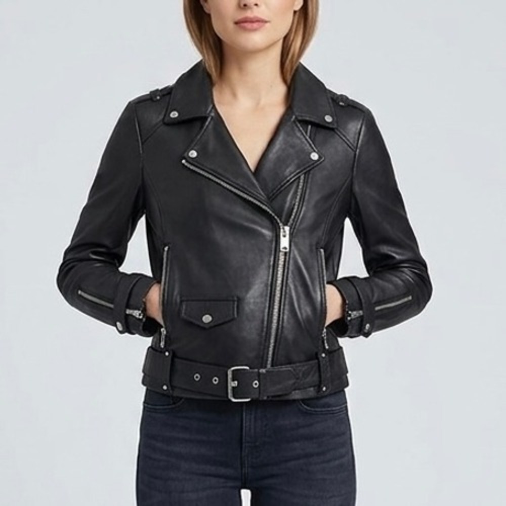Marc New York Andrew Marc Black Genuine Leather Moto Jacket Size Small
